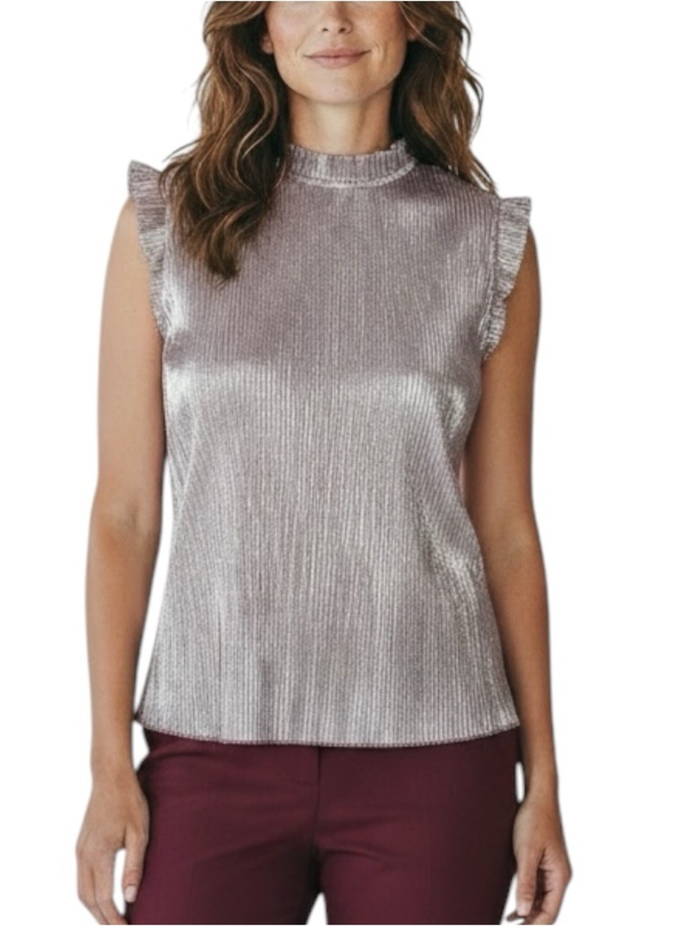 NWT WHITE HOUSE BLACK MARKET Burgundy Metallic Sleeveless Blouse Size Medium
